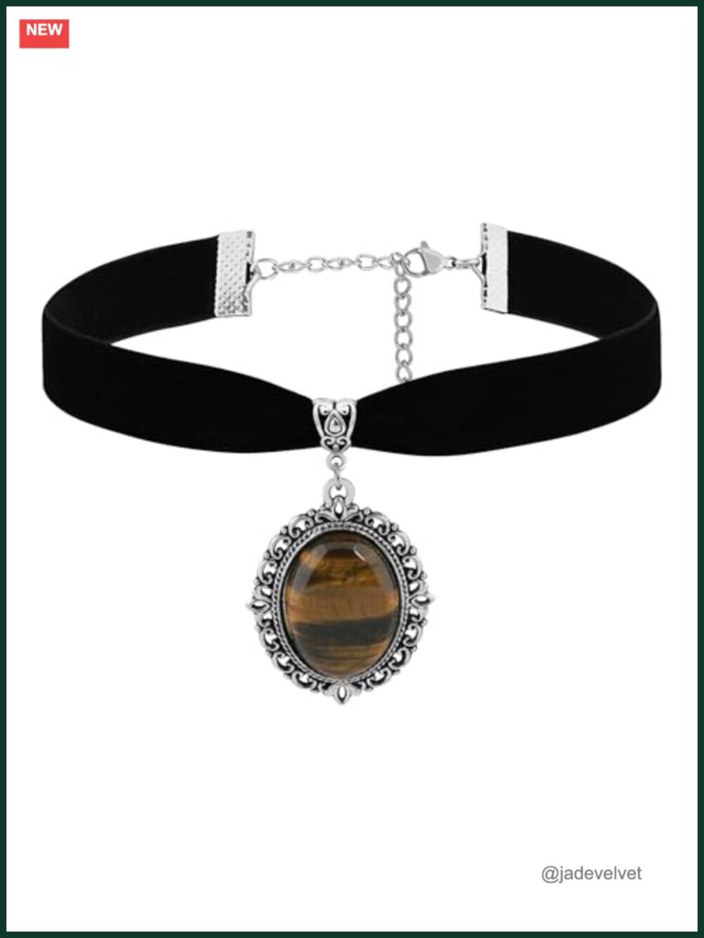 Velvet Choker Necklace with Oval Cabochon Pendant Gothic Vintage